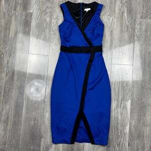 New York & Company Cobalt Blue & Black Color Block Sleeveless Sheath Dress